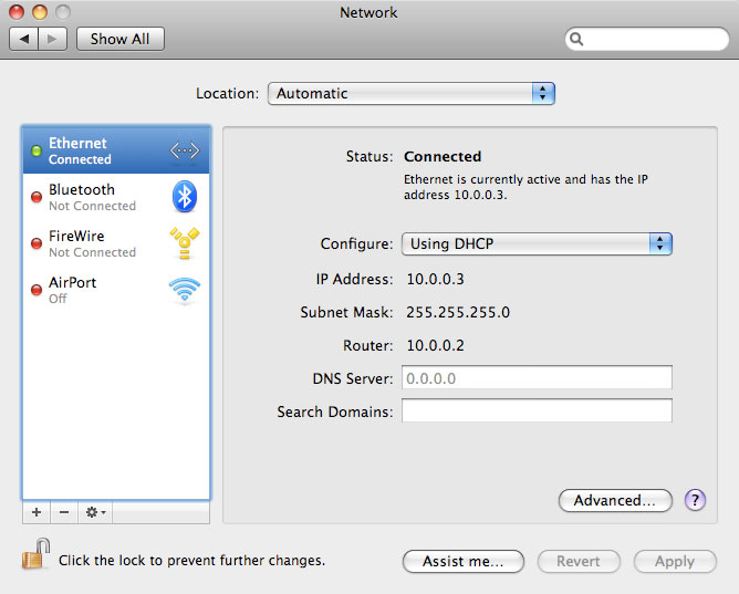 Mac OSX Leopard Network Settings